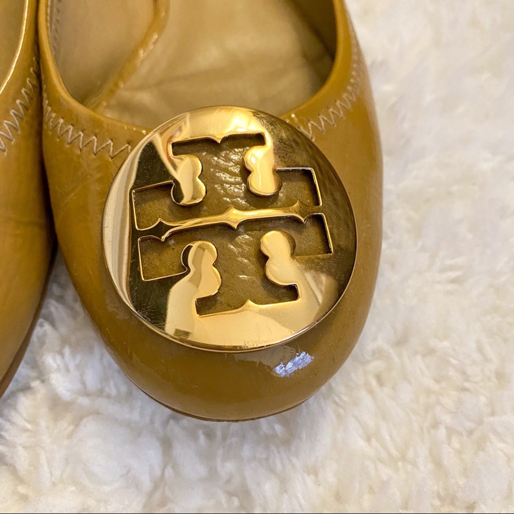 Tory Burch Patent Leather Reva Ballet Flats Sand - Picture 3 of 8